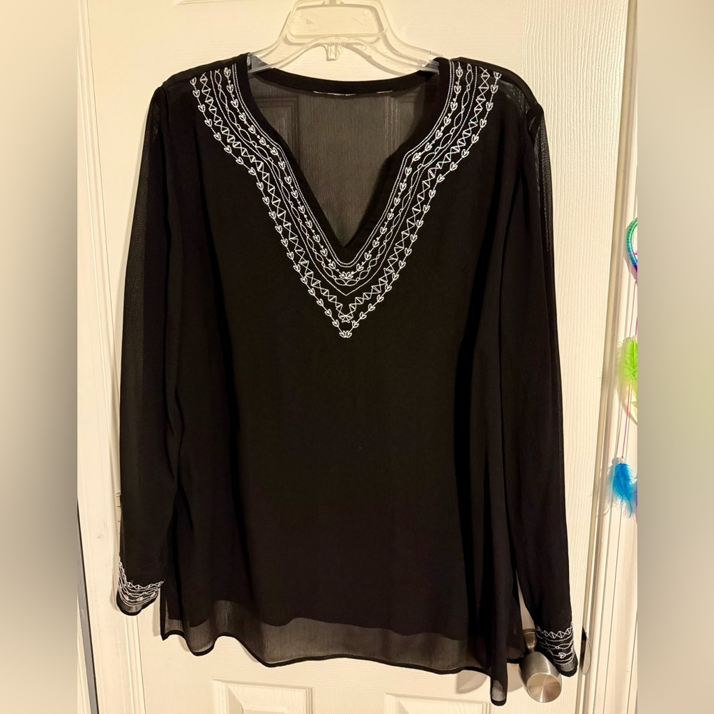 Elegant Black Embroidered Women's Top